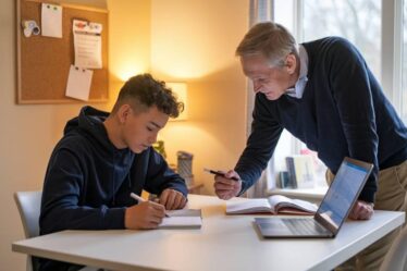 Homme qui aide un étudiant à ses devoirs